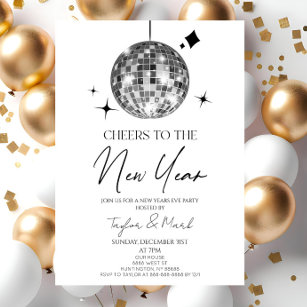 Silver Disco Ball Cheers New Years Eve Party Invitation