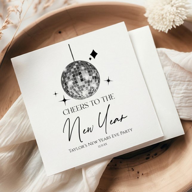 Silver Disco Ball Cheers New Years Eve Party  Napkin (Creator Uploaded)