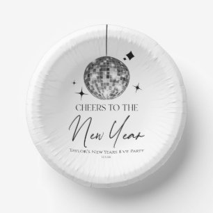 Silver Disco Ball Cheers New Years Eve Party Paper Plate
