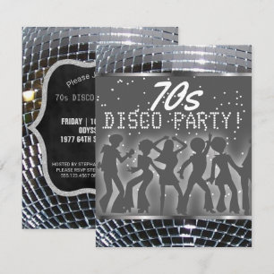 Silver Disco Ball Dance Party   Retro 70s Party Invitation
