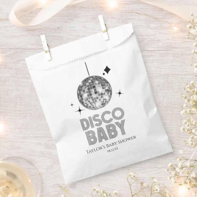 Silver Disco Ball 'Disco Baby' Baby Shower Favour Bags (Clipped)