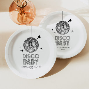 Silver Disco Ball 'Disco Baby' Baby Shower Paper Plate
