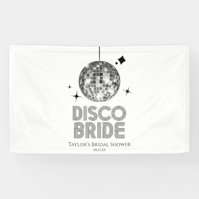 Silver Disco Ball Disco Bride Bridal Shower Banner (Horizontal)
