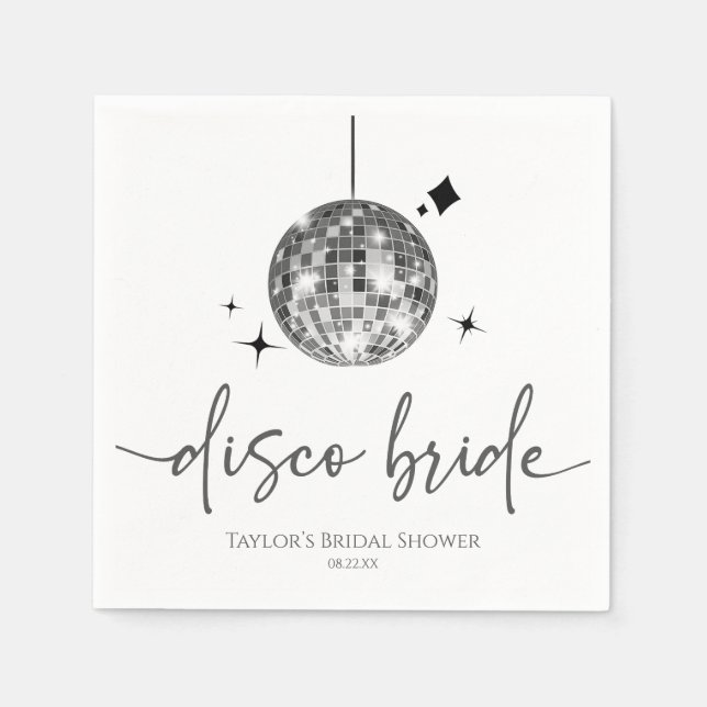 Silver Disco Ball Disco Bride Bridal Shower Napkin (Front)