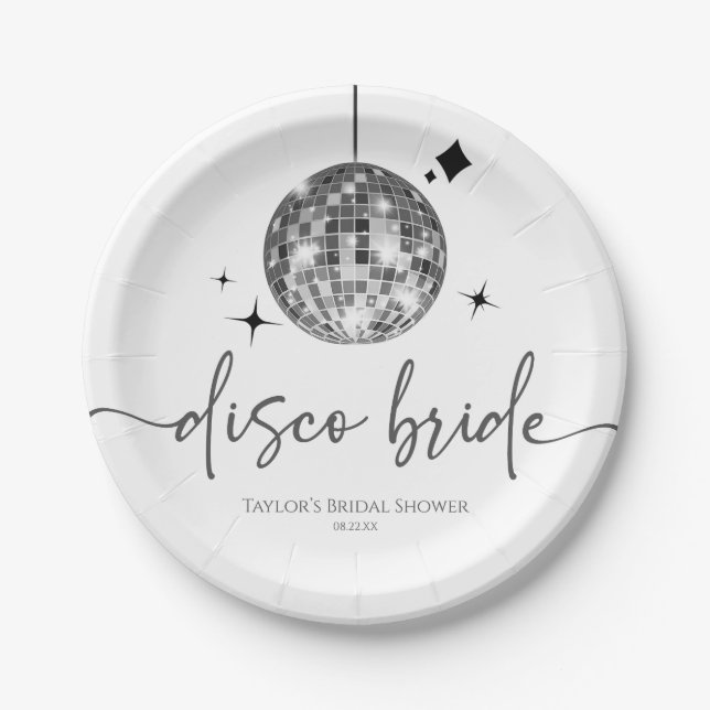 Silver Disco Ball Disco Bride Bridal Shower Paper Plate (Front)