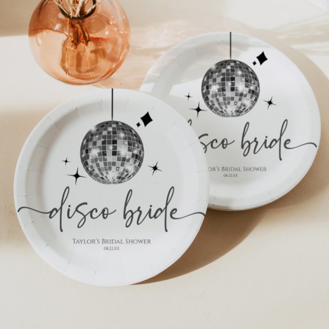 Silver Disco Ball Disco Bride Bridal Shower Paper Plate (Creator Uploaded)