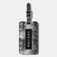 Silver Disco ball Glitter Black Accent Monogram
