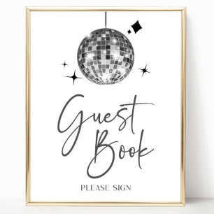 Silver Disco Ball Guest Book Party Sign