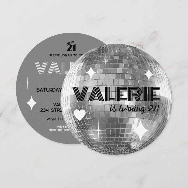 Silver Disco Ball Happy Birthday Invitation (Front/Back)