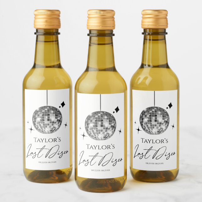 Silver Disco Ball Last Disco Bachelorette Party Wine Label (Bottles)