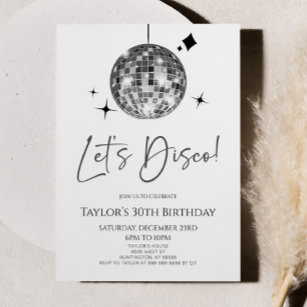 Silver Disco Ball Let's Disco Birthday Party Invitation