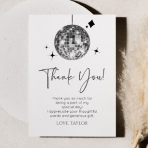 Silver Disco Ball Let's Disco Birthday Party Thank You Card