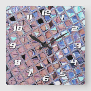 Silver Disco Ball Macro   Retro Mirror Ball Photo Square Wall Clock