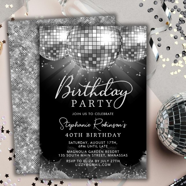 Silver Disco Ball Modern 40th Birthday Party Invitation (Creator Uploaded)