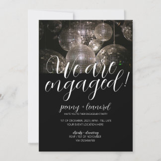 Silver disco ball modern engagement party invite