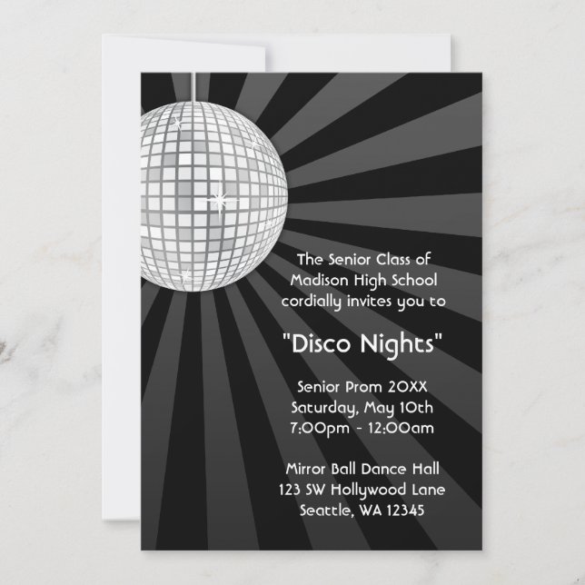 Silver Disco Ball Party Dance Prom Formal Invitation (Front)