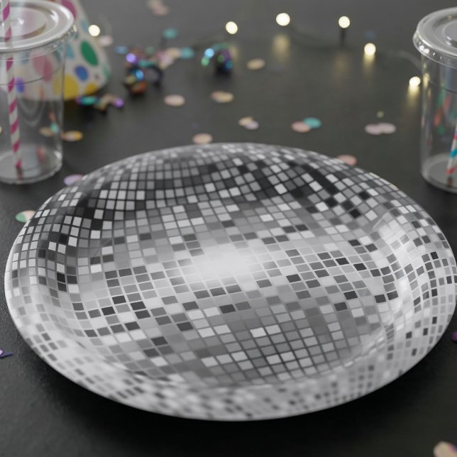 Silver Disco Ball Party Glamour Paper Plate (Creator Uploaded)