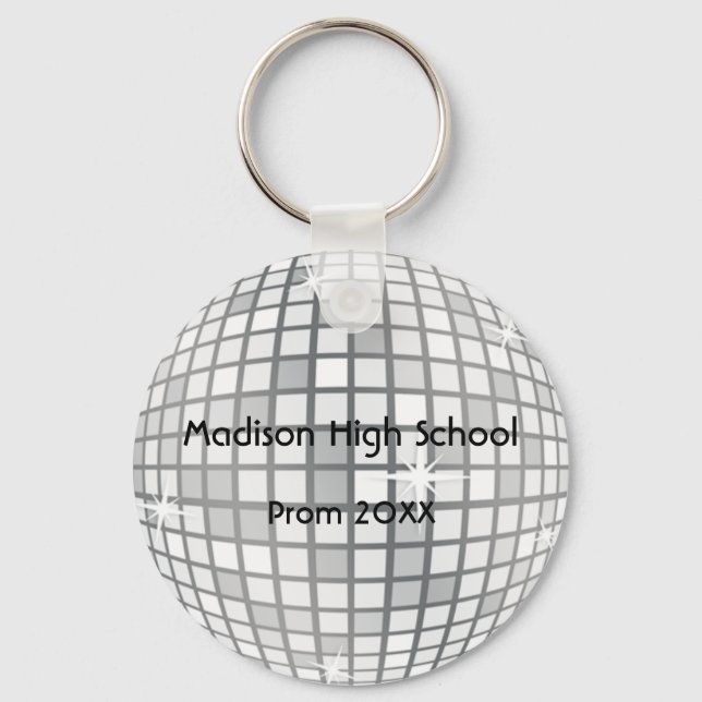 Silver Disco Ball Prom Formal Favour Key Ring (Front)