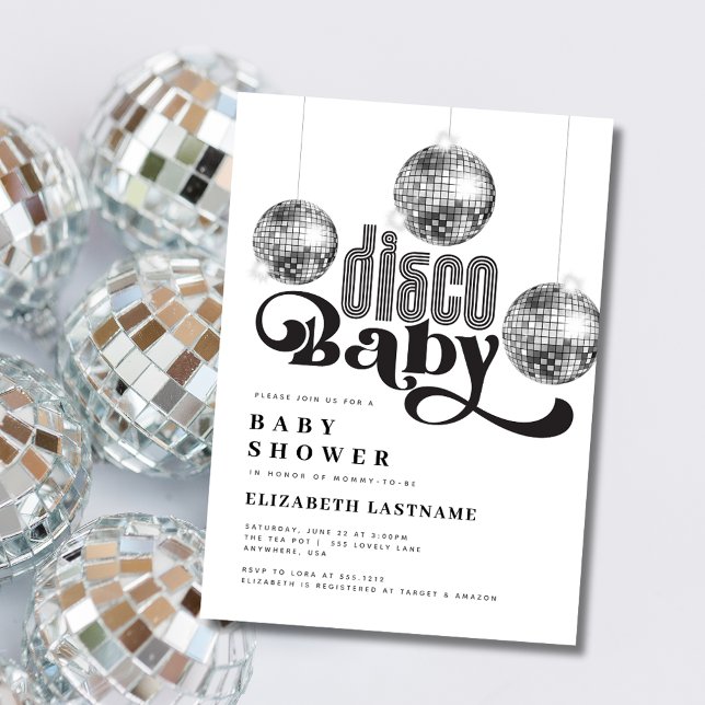 Silver Disco Ball Retro Disco Baby Shower Invitation (Creator Uploaded)