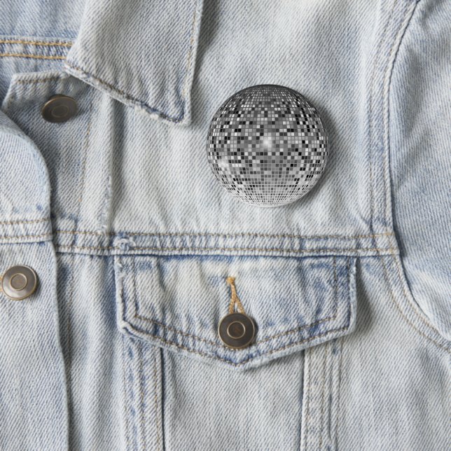 Silver Disco Ball Retro Party Pinback Button (In Situ)