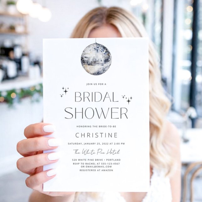 Silver Disco Ball Sparkle Bridal Shower Invitation (Creator Uploaded)