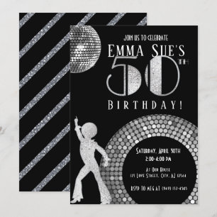 Silver Disco Ball Studio 54 Party 50th Birthday Invitation