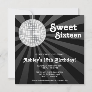 Silver Disco Ball Sweet 16 Birthday Invitation