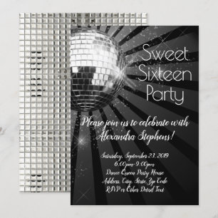 Silver Disco Ball Sweet Sixteen 16th Dance Party Invitation