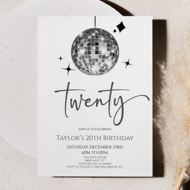 Silver Disco Ball Twenty 20th Birthday Party Invitation (Creator Uploaded)