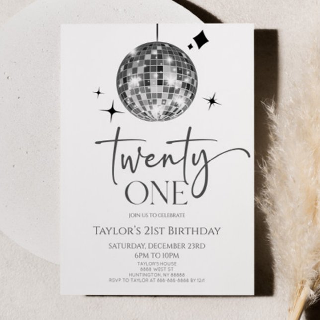 Silver Disco Ball Twenty One 21st Birthday Party Invitation (Creator Uploaded)
