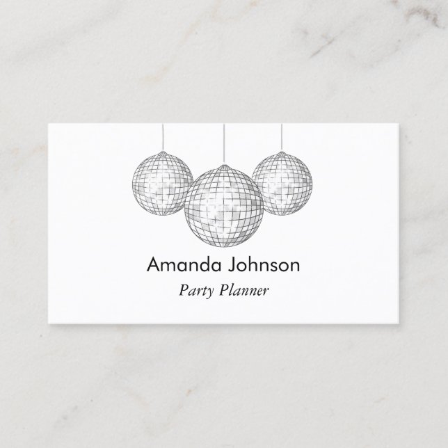 Silver Disco Balls Party Planner Custom Business Card (Front)