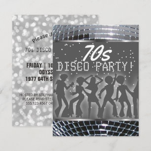 Silver Disco Dance Party   Retro 70's Theme Party Invitation