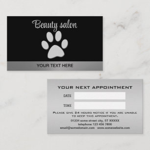 Silver Dog Paw on black background Appointment Card