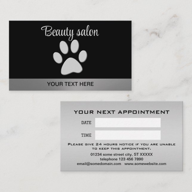  Silver Dog Paw on black background Appointment Card (Front/Back)