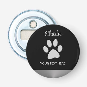 Silver Dog Paw on black background Bottle Opener