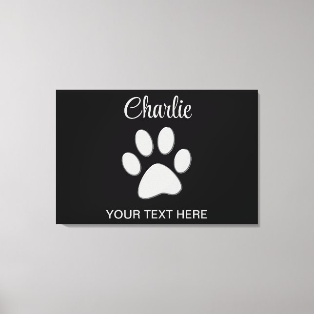  Silver Dog Paw on black background Canvas Print (Front)