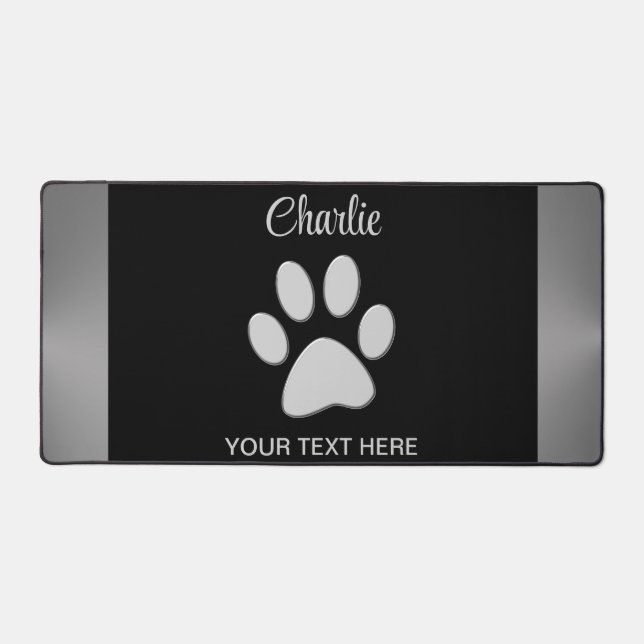  Silver Dog Paw on black background Desk Mat (Front)