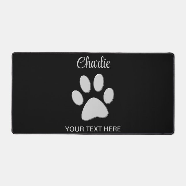  Silver Dog Paw on black background Desk Mat (Front)