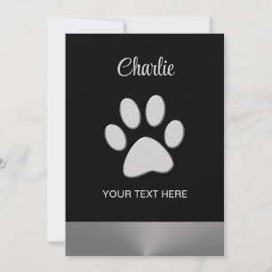 Silver Dog Paw on black background Invitation