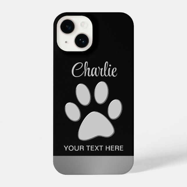  Silver Dog Paw on black background iPhone Case (Back)