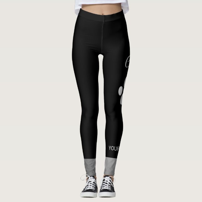  Silver Dog Paw on black background Leggings (Front)