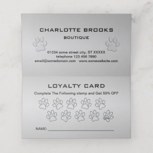  Silver Dog Paw on black background Loyalty Card