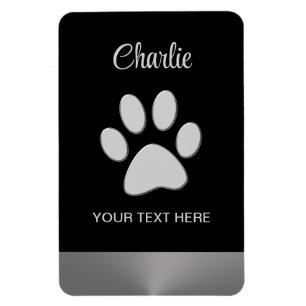 Silver Dog Paw on black background Magnet