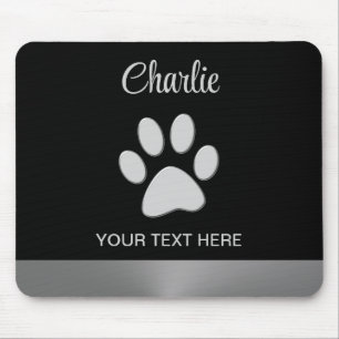  Silver Dog Paw on black background Mouse Mat