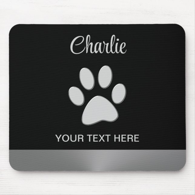  Silver Dog Paw on black background Mouse Mat (Front)