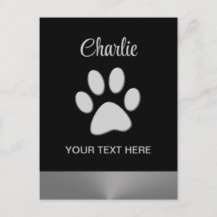 Silver Dog Paw on black background Postcard