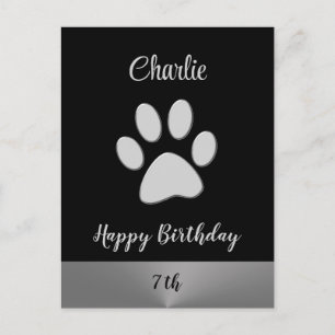  Silver Dog Paw on black background Postcard