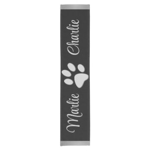  Silver Dog Paw on black background Short Table Runner