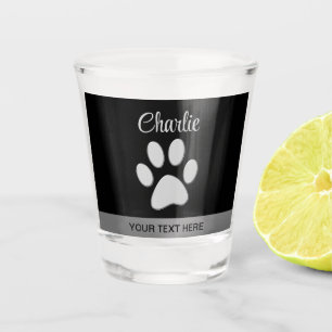  Silver Dog Paw on black background Shot Glass