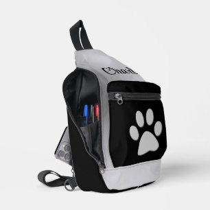  Silver Dog Paw on black background Sling Bag